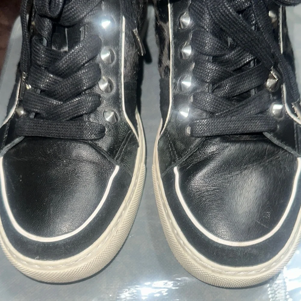 Stylish Black Leopard High-Top Studded Sneakers - Picture 15 of 15